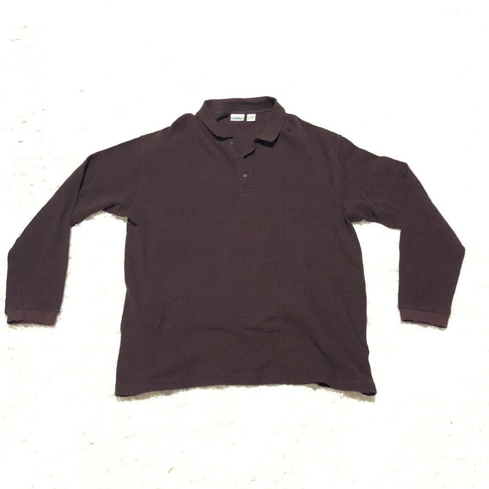 VTG LL BEAN Mens XL Henley Sweater Ribbed 1/4 Button Collar Maroon Cotton